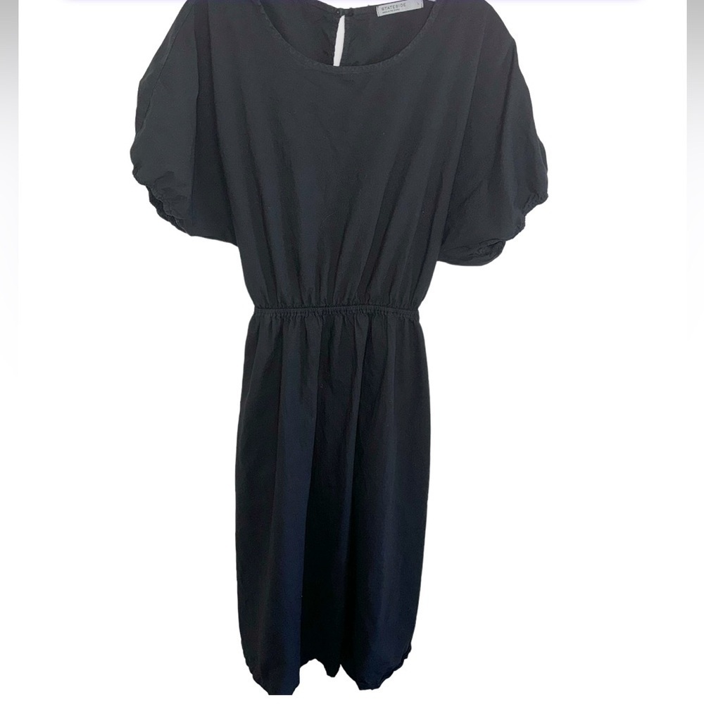 Stateside Black Summer Midi Dress Puff Sleeve Sz Large Coastal Beachy - Picture 12 of 13